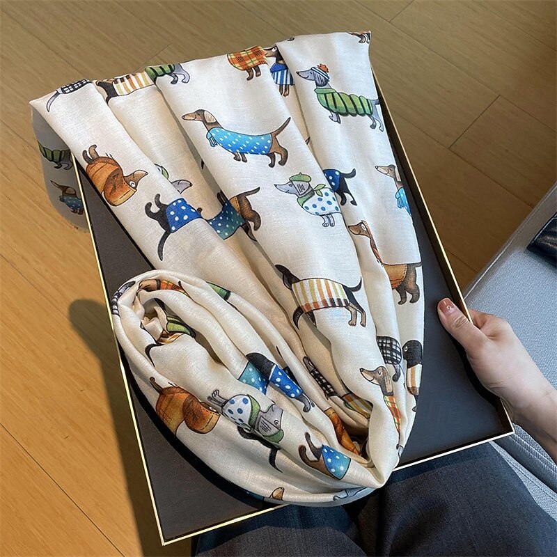 Women's Rectangle Scarf Street Daily Date Black White Blue Scarf Animal4