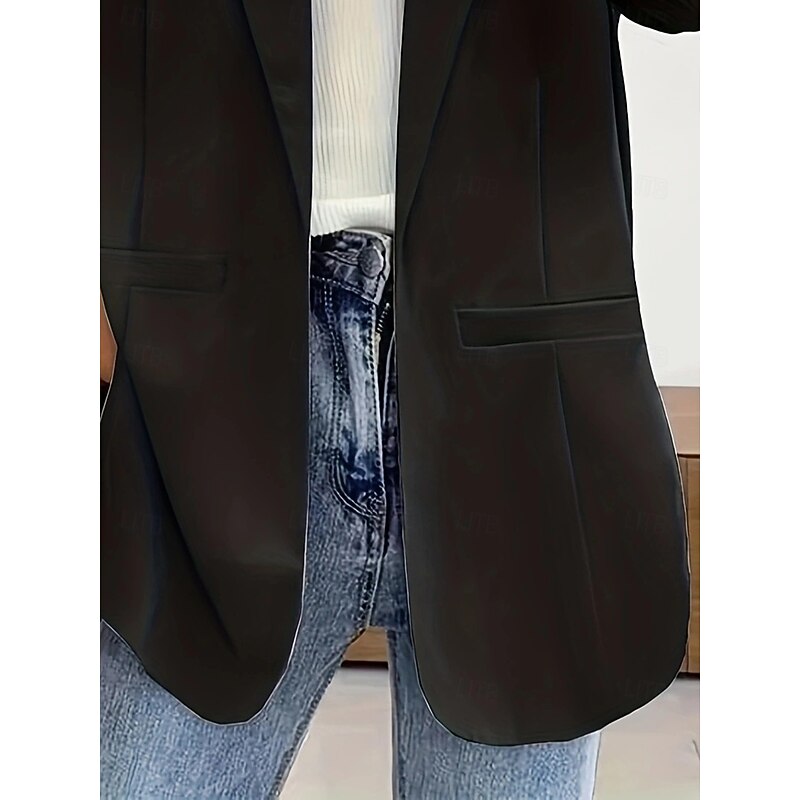 Women's Blazer Comfortable Breathable Pocket Fashion Modern Plain Work Daily Regular Turndown Regular Fit Long Sleeve Outerwear Black Fall Winter2