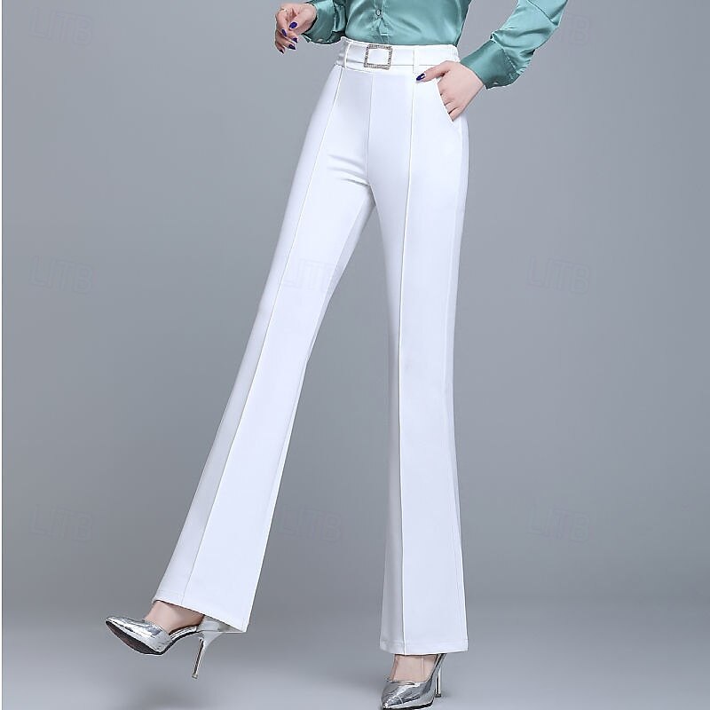 Women's Dress Pants Wide Leg Pants Trousers Fashion Streetwear Full Length High Waist Plain Elastic Waist Breathability Comfortable Micro-elastic Street Daily Wear Going out Black White Navy Blue3