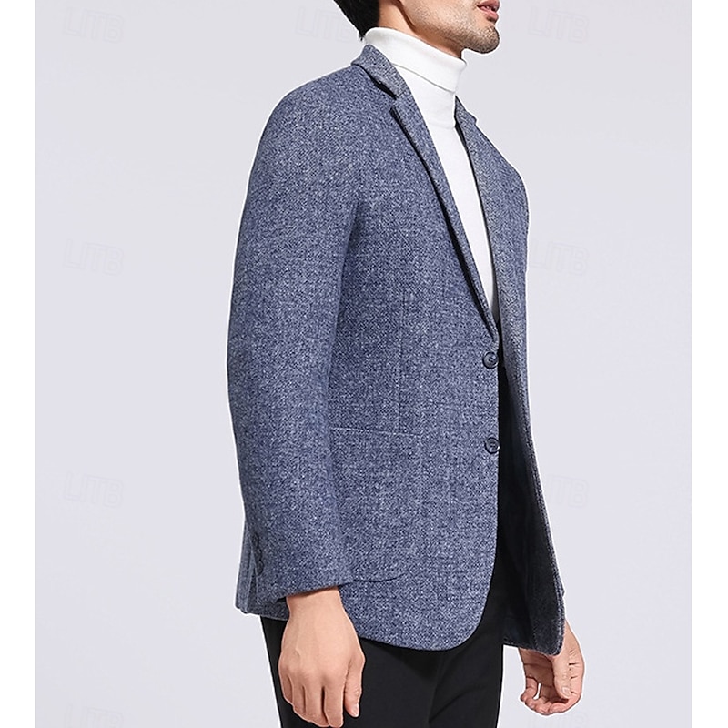 Men's Blazer Jacket School Office Work Elegant Fashion Spring Fall Wool Blend Solid Color No-Iron Single Breasted Two-button Blazer Blue Gray4