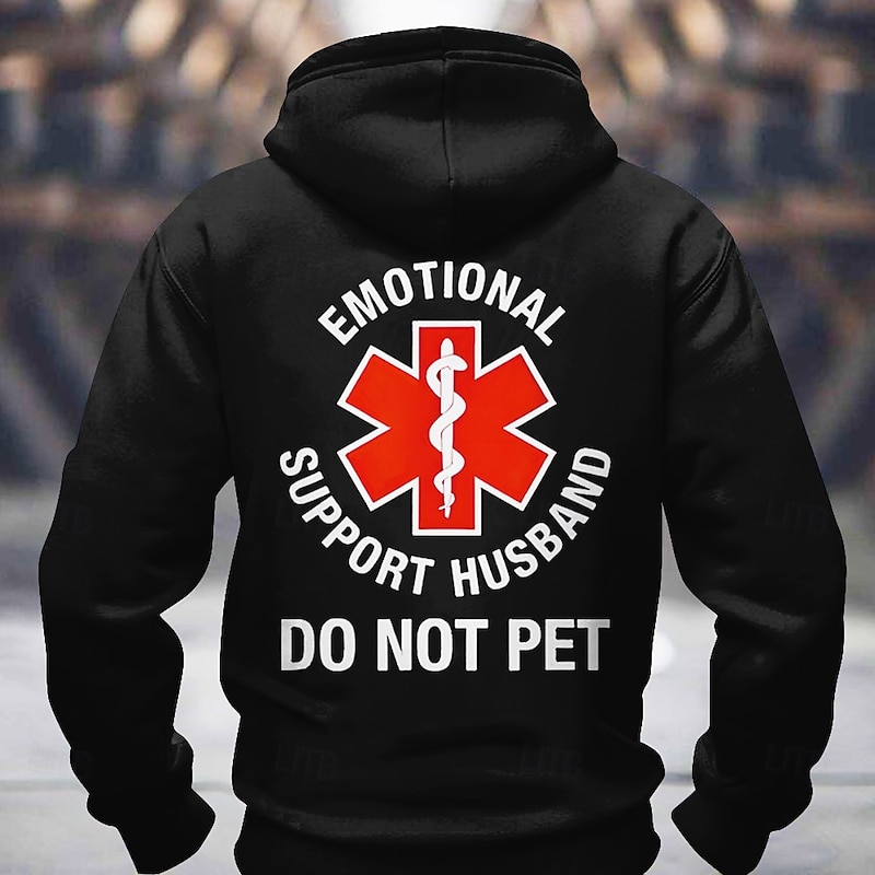Men's Funny Graphic Hoodie - Emotional Support Husband Do Not Pet Design
