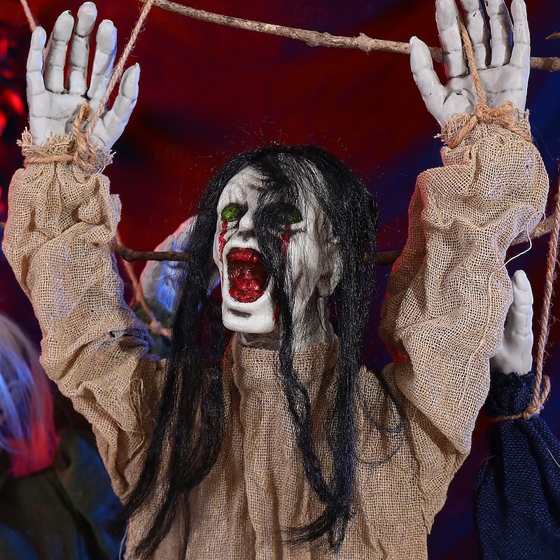 Halloween Hanging Ghosts Decorations, Scary Crawling Haunted Ghost Props with Hair, Creepy Halloween Decor for Indoor Outdoor Horror Party4