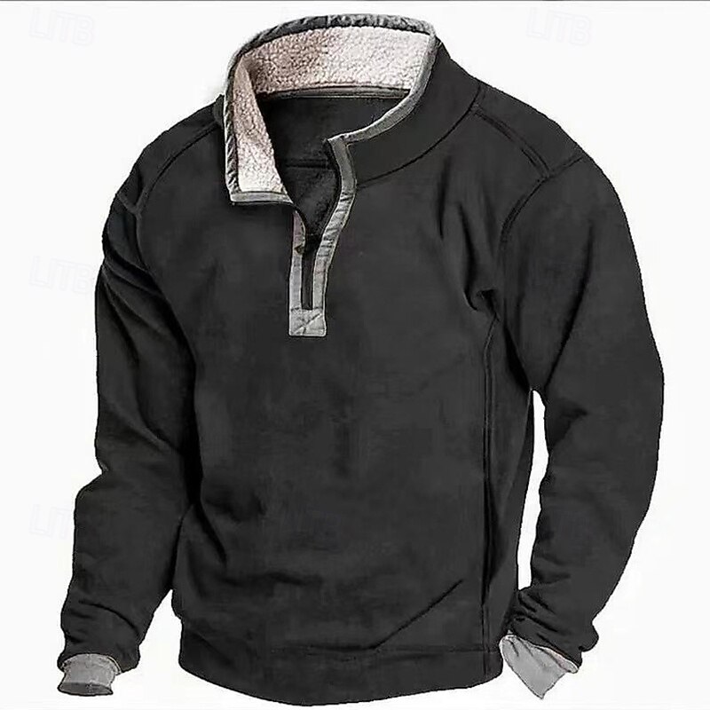 Men's Sweatshirt Fleece Hoodie Quarter Zip Sweatshirt Black Blue Green Khaki Gray Standing Collar Plain Zip Up Sports & Outdoor Casual Daily Streetwear Cool Sportswear Fall & Winter Clothing Apparel2