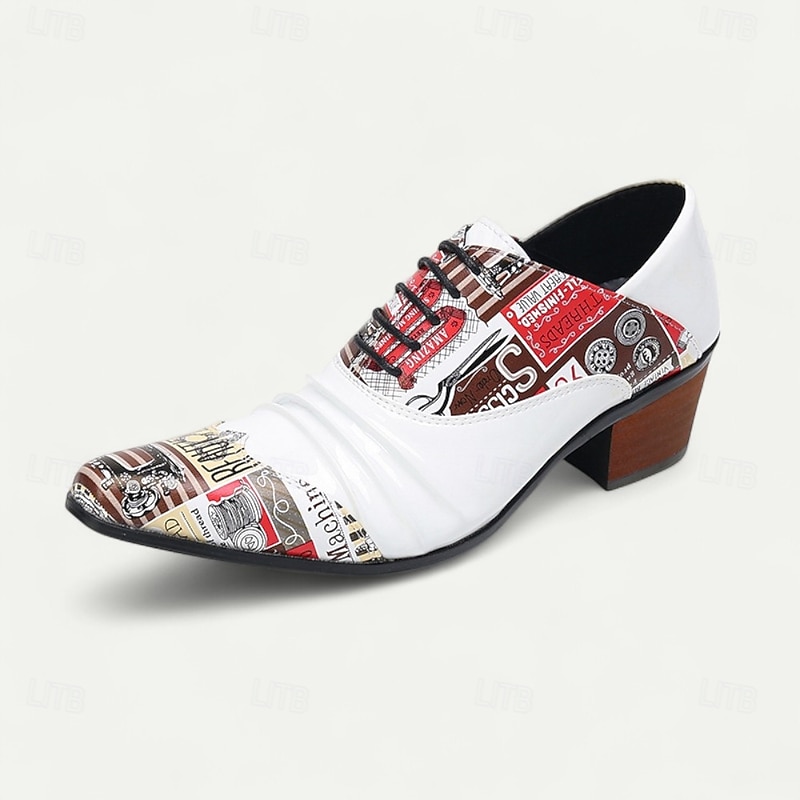 Men's White Leather Slip-On Shoes with Newspaper Print Design and High Fashion Appeal Great for Casual Days Street Style and Creative Events3
