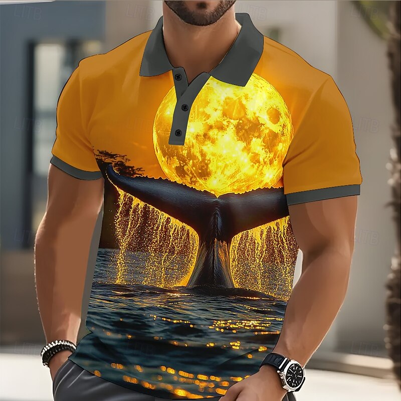 Men's Shark Sea Polo Short Sleeve Polo Shirts Casual Athleisure Daily Wear 3D Print Buttons Summer Orange