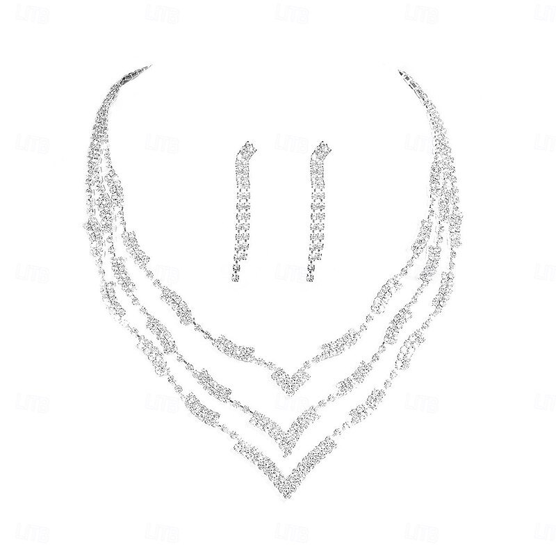 Bridal Jewelry Sets Two-piece Suit Zircon Imitation Diamond 1 Necklace Earrings Women's Elegant Classic Sweet Lovely Layered Love Precious Jewelry Set For Wedding Birthday Gift2