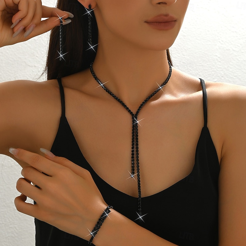 Bridal Jewelry Sets Three-piece Suit Zircon Imitation Diamond 1 Necklace 1 Bracelet Earrings Women's Elegant Personalized Classic Lovely Classic Love Precious Y Shaped Jewelry Set For Wedding Gift