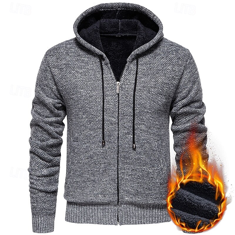 Men's Cardigan Sweater Cropped  Sweater Zip Sweater Knit Sweater Ribbed Knit Regular Tops Pocket Fleece Plain Hooded Fashion Classic Vacation Daily Wear Clothing Apparel Fall Winter Wine Red Blue S M