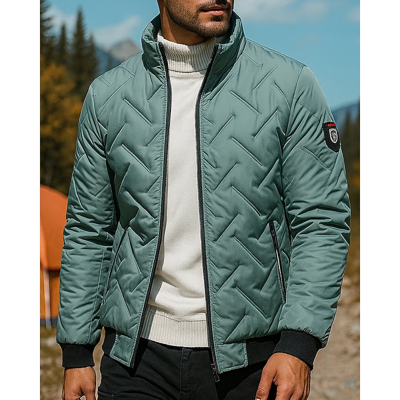 Men's Puffer Jacket Outdoor Thermal Warm Hiking Outfits Hiking Clothes Winter Autumn / Fall Top Camping / Hiking / Caving Running Solid Color Black Green Grey