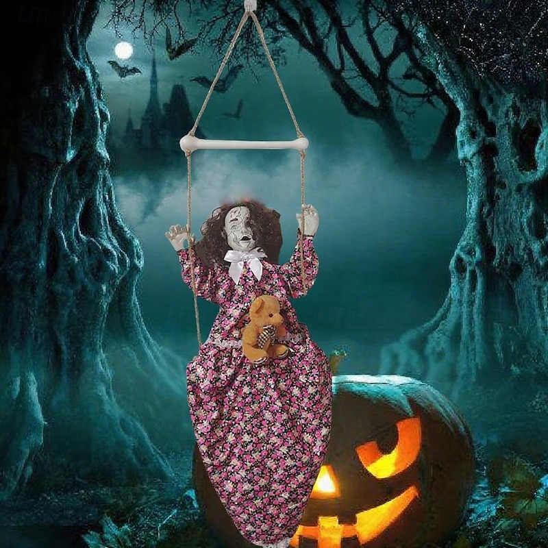 Halloween Large Swing Girl Ghost Glowing Sound Horror Scene Outdoor Decoration Props
