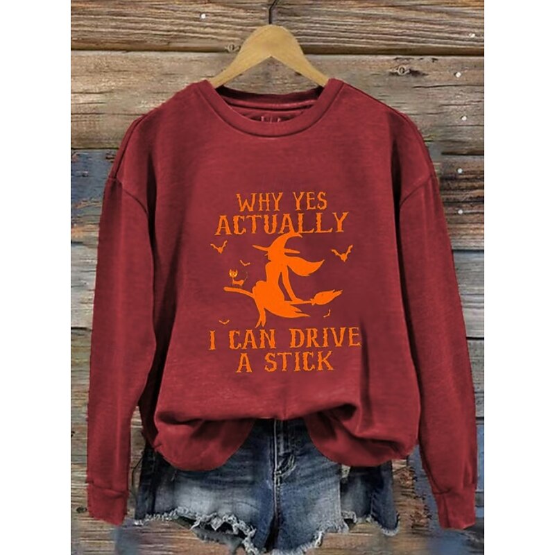 Halloween Women's Pullover Sweatshirt Witch Graphic Fashion Casual Long Sleeve Crew Neck Round Neck Regular Tops Street Dailywear Casual Print Black White Yellow Red Orange Fall Winter3