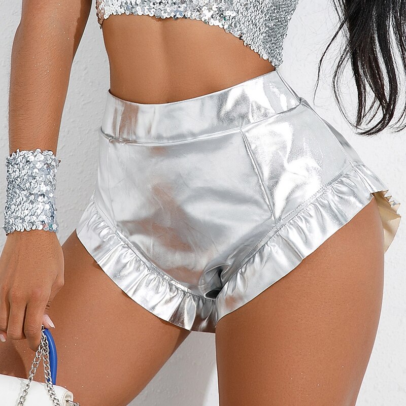 Retro Vintage 1980s Shiny Metallic Shorts Hotpants Disco Solid Color Fancy Dress Women's Carnival Costume Carnival Club Pride Parade Pride Month Adults' Shorts2