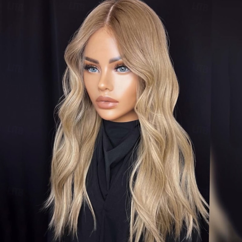 Remy Human Hair 5x5 Closure 13x4 Lace Front Wig Middle Part Brazilian Hair Wavy Blonde Multi-color Wig 130% 150% Density Ombre Hair Highlighted / Balayage Hair Natural Hairline 100% Virgin Glueless