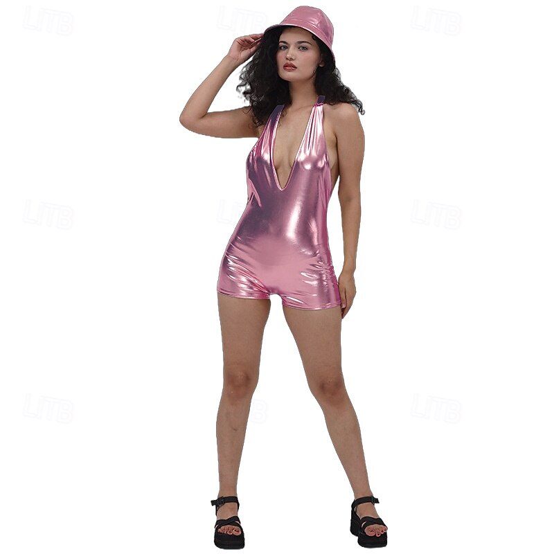 Metallic 1980s Shiny Latex Patent One Piece Romper PU Leather Solid Color Fancy Dress Women's Carnival Costume Carnival Masquerade Party Pride Parade Pride Month Adults' Leotard / Onesie4