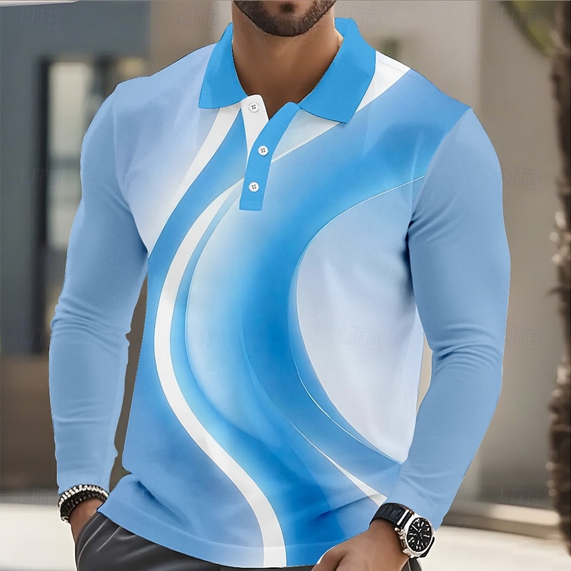 Men's Geometic Golf Polo Sports Polo Shirts Long Sleeve Polo Shirts Collared Shirts Sportswear Athleisure Daily Wear 3D Print Spring Fall Black Blue Purple - Main Image
