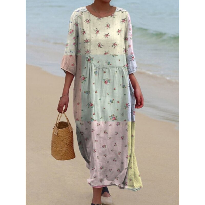 Women's Midi Dress Casual Dress Print Dress Fashion Modern Daily Beach Weekend Regular Fit Floral 3/4 Length Sleeve Crew Neck White Fuchsia Khaki Apricot Spring Fall Autumn3
