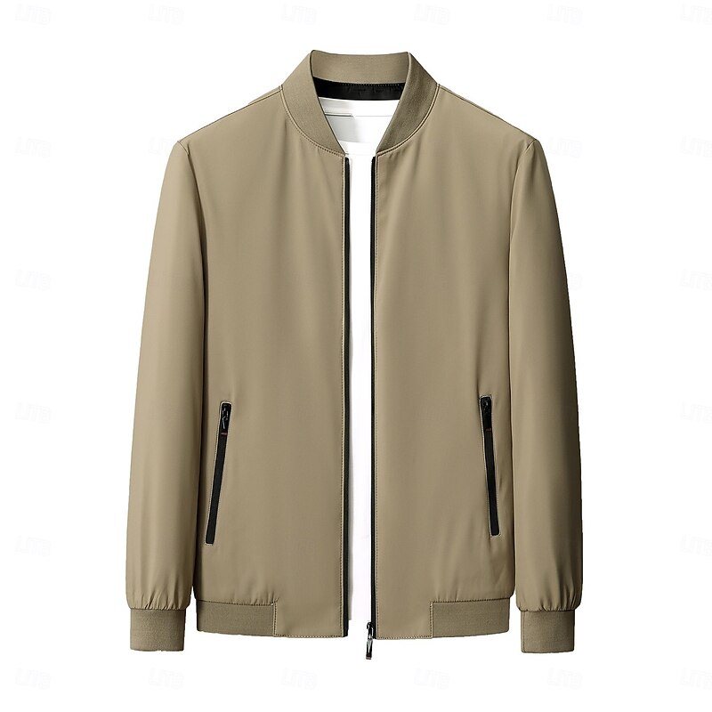 Men's Lightweight Jacket Training Outdoor Windproof Zip Up Pocket Spring Fall Solid Color Elegant Vacation Standing Collar Black Dark Red Navy Blue Khaki Jacket3