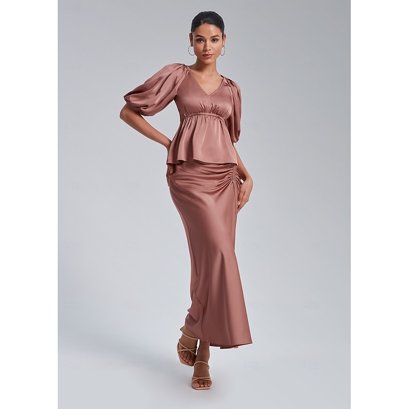 Elegant Satin Top and Skirt Set