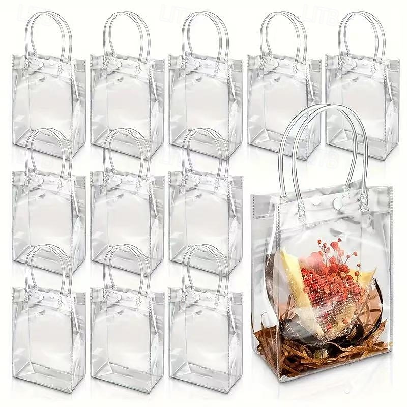 30pcs Clear PVC Gift Bags with Handles, Reusable Transparent Plastic Tote Bags for Party Favors, Weddings, Candy, Birthday, Holiday, Shopping and Gift Packaging