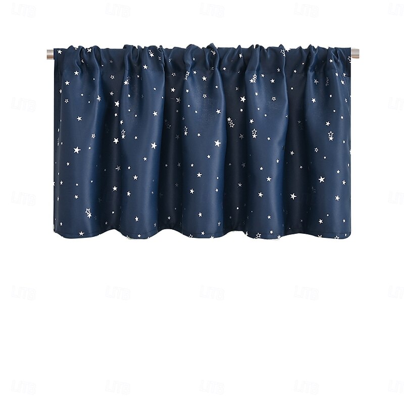 Kitchen Curtain Silver Foil Star Printed Short Curtains - Semi-Blackout Kitchen & Living Room Decor Drapes2