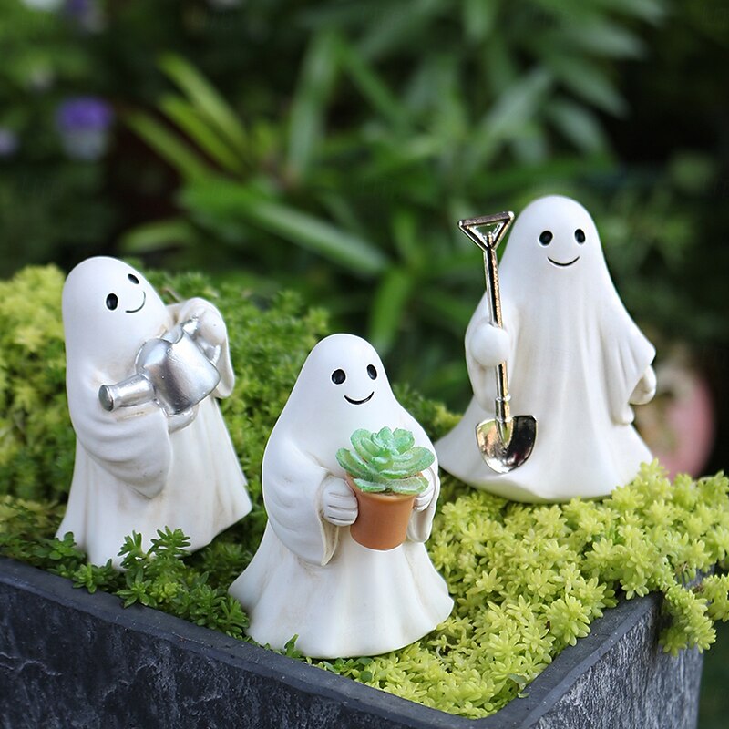3PCS Halloween Resin Garden Cute Ghost Decoration Figurines Set, Spooky Outdoor Yard, Lawn, Planter, and Home Decorations2