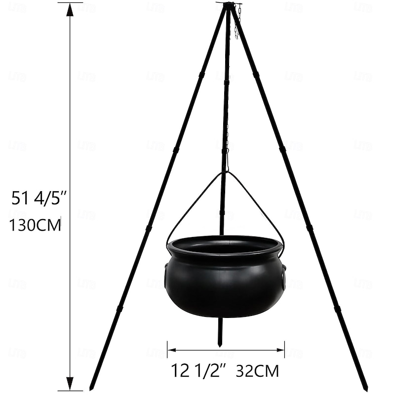 Witches Cauldron - Large Black Plastic Bowl on Tripod with Lights, Outdoor Halloween Decor Witch Pot Candy Bucket for Yard, Garden2