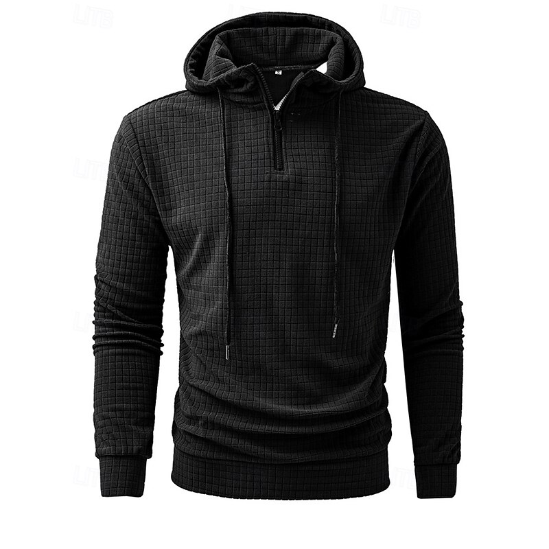 Men's Hoodie Black White Dark Gray Hooded Plain Jacquard Drawstring Ribbed Quarter Zip Sports & Outdoor Daily Holiday Polyester Streetwear Basic Casual Spring Fall Clothing Apparel Hoodies2