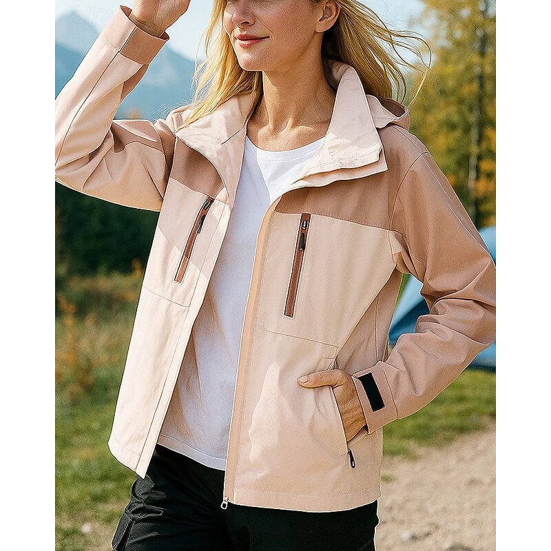 Women's Windbreaker Softshell Jacket Hiking Jacket Outdoor Waterproof Windproof Hiking Outfits Hiking Clothes Spring Autumn / Fall Top Camping / Hiking / Caving Running Patchwork Pink