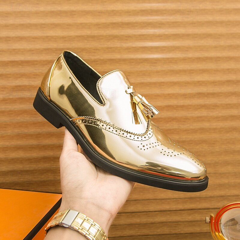 Men's Gold Tassel Loafers – Shiny Metallic Slip-On Dress Shoes for Weddings, Banquets & Evening Events4