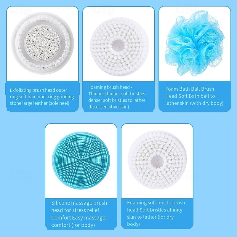 Electric Bath Brushes Silicone Handheld Massage Shower Brush USB Waterproof Long Handle Body Cleaning Exfoliating Tool4