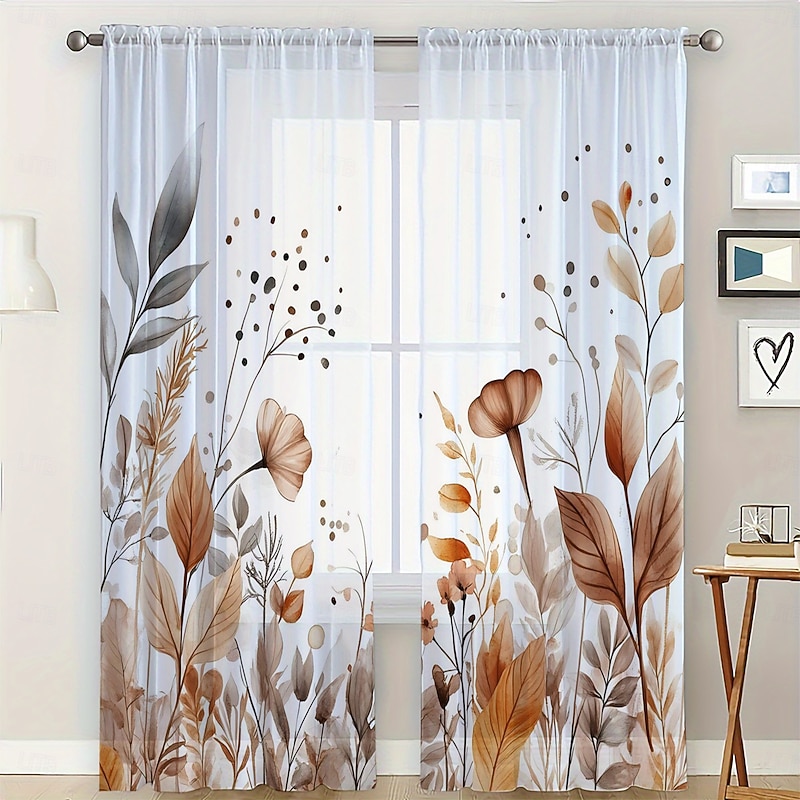 2 Pcs Purple Flower Pattern Sheer Curtains Rod Pocket Window Drapes Window Treatments For Bedroom Living Room Home Decoration Room Decoration3