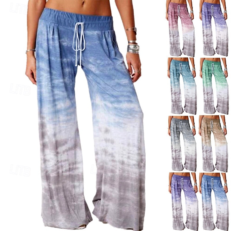 Women's Wide Leg Chinos Casual Full Length Natural Tie Dye Wide Leg Drawstring Comfy Breathability Casual Daily Red Blue Sky Blue Purple Spring Fall Loose Fit