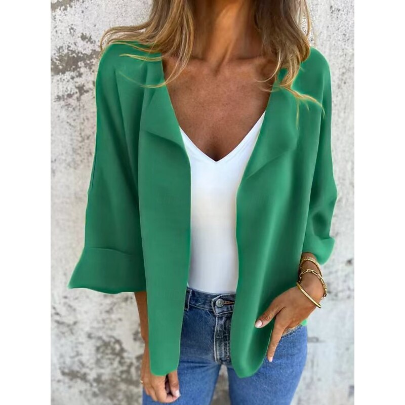 Women's Casual Jacket Comfortable Breathable Oversized Fashion Daily Plain Outdoor Casual Daily Open Front Regular Lapel Regular Fit Long Sleeve Outerwear Red Purple Green Spring Fall2