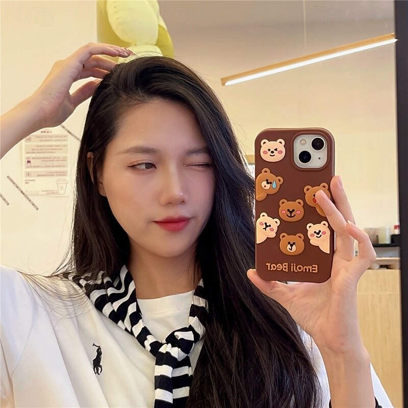 Phone Case For iPhone 16 Pro Max Plus 15 14 Pro Max Plus 13 Pro Max Back Cover Shockproof Cartoon Bear Silicone2