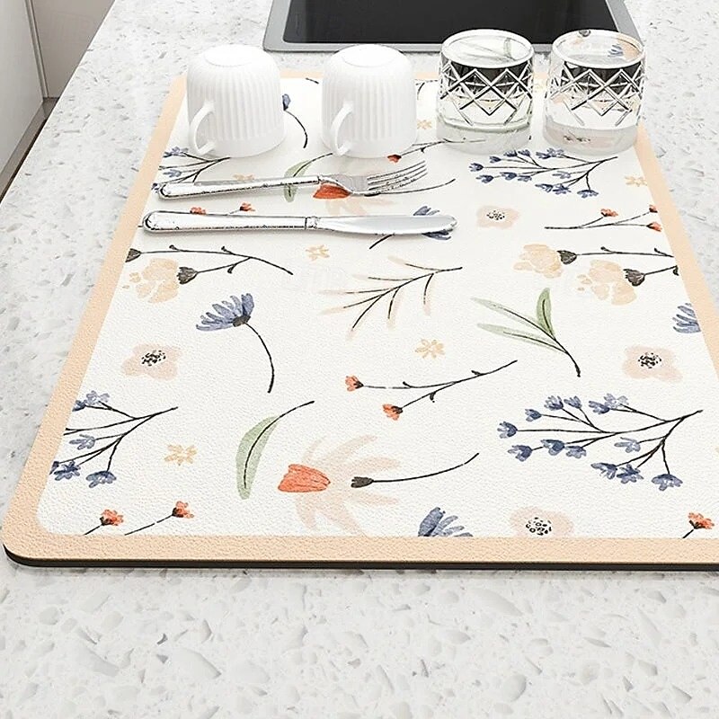 Multi Purpose Kitchen Drying Mat Water Absorbent Diatomaceous Earth Dish Draining Pad Non Slip Wear Resistant Table Countertop Mat for Sink Bathroom Bar and Dining Area4