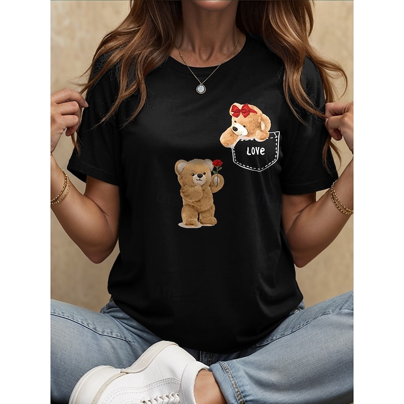 Women's T Shirt LOVE Graphic Animal Vintage Stylish Classic Short Sleeve Crew Neck Round Neck Regular Tops Daily Weekend Print Black White Yellow Pink Red Summer Spring - Main Image