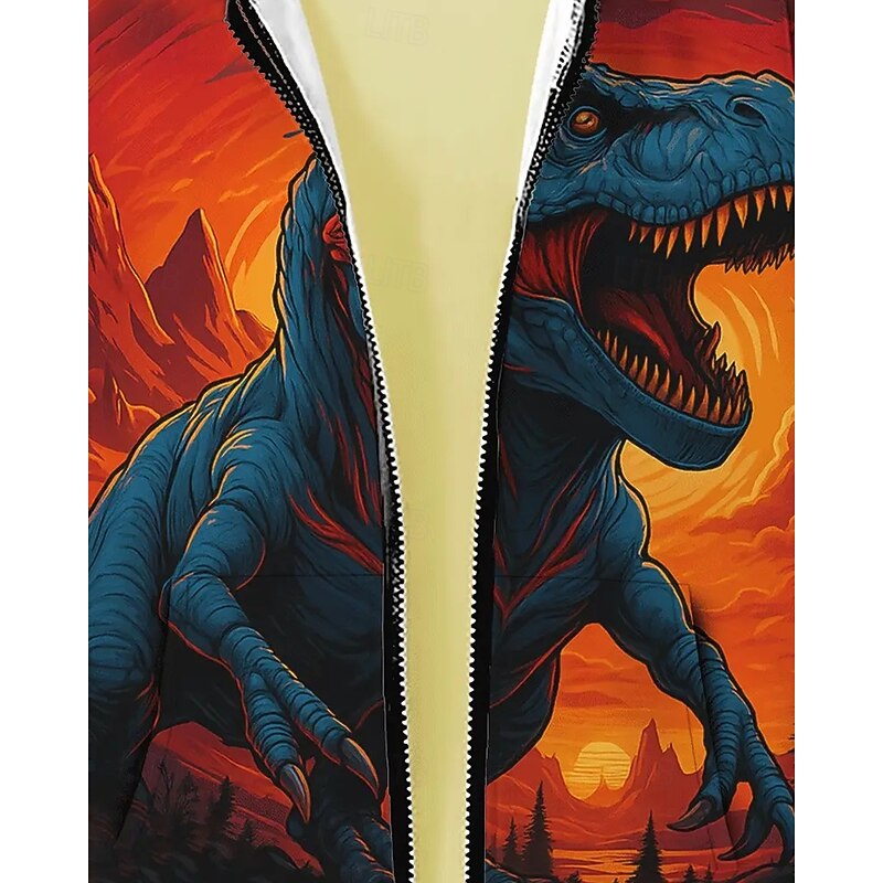 Girls' 3D Dinosaur Hoodie Coat Outerwear Long Sleeve Spring Fall Cool Sport Kids 4-12 Years Zip Street Daily Regular Fit4