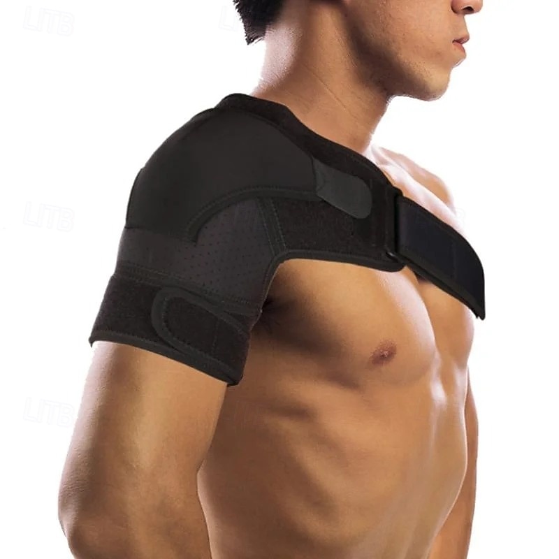 Adjustable Shoulder Support Brace Compression Sleeve Black SBR Sports Shoulder Protector with Straps Prevents Injuries Offers Stability Comfort for Workouts and Recovery