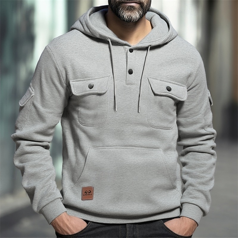 Men's Hoodie Fleece Hoodie Tactical Hoodie Black Burgundy Navy Blue Blue Khaki Hooded Plain Pocket Sports & Outdoor Casual Daily Streetwear Cool Sportswear Spring &  Fall Clothing Apparel Hoodies