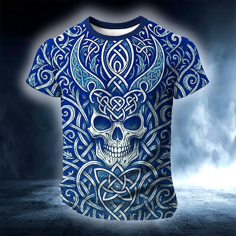 Men's Skull 3D Celtics T Shirt Short Sleeve T shirt 3D Print Crew Neck Round Neck Shirt Viking Designer Party Street Casual Blue Purple Green Summer Spring Clothing Apparel S M L XL XXL XXXL3