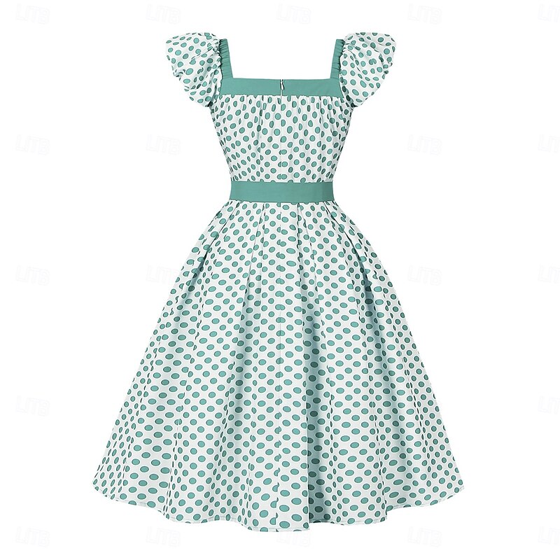 Retro Vintage 1950s Rockabilly Midi Swing Dress Flare Dress With Belt Polka Dot Fancy Dress Women's Carnival Masquerade Vacation Daily Wear Retro Theme Party Adults' Dress Spring & Summer3