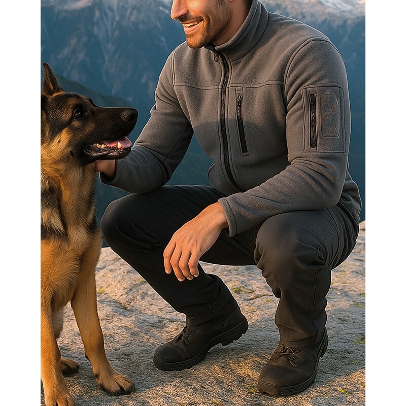 Men's Fleece Jacket Outdoor Thermal Warm Hiking Outfits Hiking Clothes Winter Autumn / Fall Top Camping / Hiking / Caving Running Black Army Green Grey3