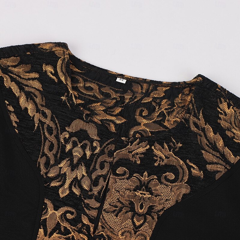 Retro Vintage Rockabilly Shirt Tunic Warrior Knight Ritter Viking Floral Jacquard Fancy Dress Men's Celtic Halloween Carnival Performance Party LARP Adults Coat Belt3