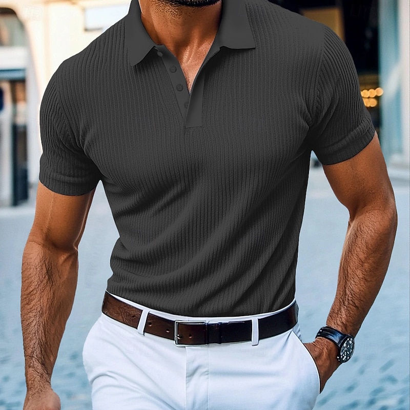Men's Button Up Polos Casual Button Classic Short Sleeve Basic Solid Color Buttons Summer Black White Burgundy Navy Blue Green Khaki Button Up Polos4