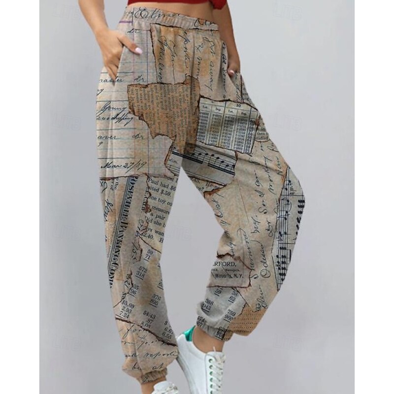 Women's Slacks Streetwear Casual Full Length Natural Flower Pocket Elastic Waist Printing Comfortable Street Holiday Daily Wear Apple Green Dark-Gray Yellow Blue Fall Regular Fit4