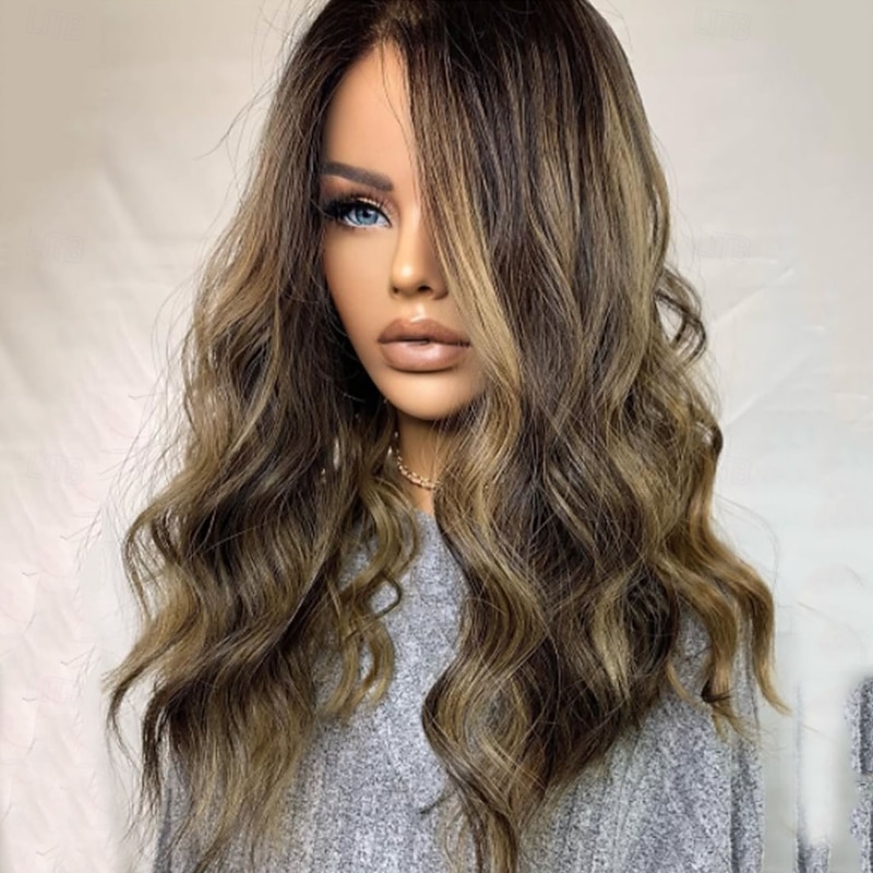 Remy Human Hair 5x5 Closure 13x4 Lace Front Wig Free Part Brazilian Hair Wavy Multi-color Wig 150% 180% Density with Baby Hair Highlighted / Balayage Hair 100% Virgin Glueless Pre-Plucked For Women