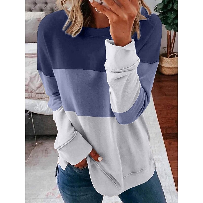 Women's Pullover Sweatshirt Graphic Striped Casual Long Sleeve Crew Neck Round Neck Regular Tops Street Casual Holiday Print Pink Wine Blue Purple Orange Spring Fall Winter2