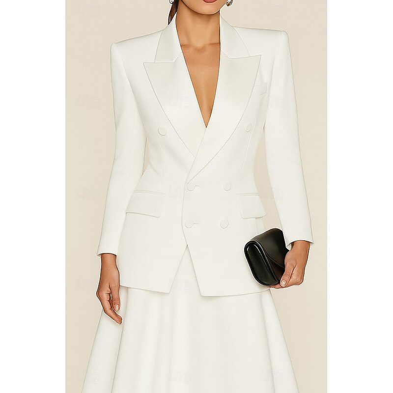 Women's Blazer Sport Coat Formal Wedding Guest Satin Elegant Long Sleeve Peak Lapel Double Breasted4