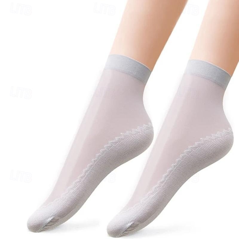 5 Pairs Silky Anti-Slip Cotton Socks Sheer Crystal Short Summer Stockings for Women Breathable Thin Nylon with Soft Sole Comfortable Invisible Nude Ankle Socks4