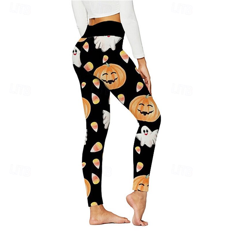 Women's Leggings Streetwear Casual Full Length NaturalPantsHalloween Pumpkin Elastic Waist Printing Comfortable Outdoor Vacation Holiday Black Grey Dark-Gray Orange red Apricot Fall Regular Fit3